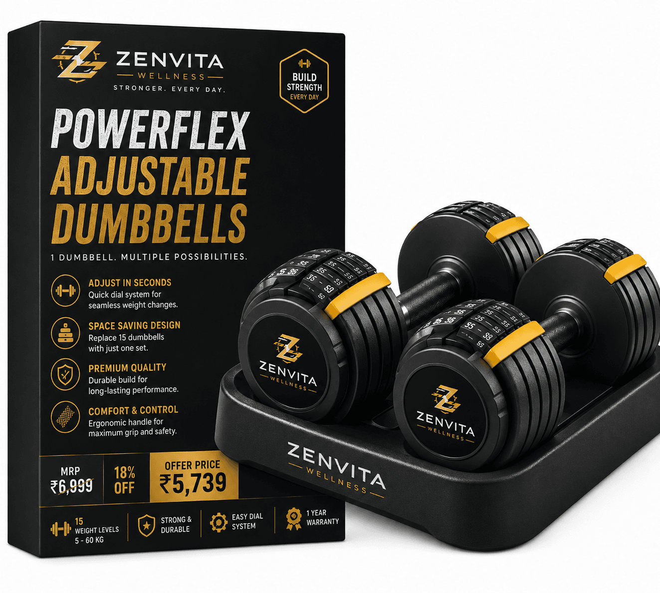 ZenVita PowerFlex Adjustable Dumbbells